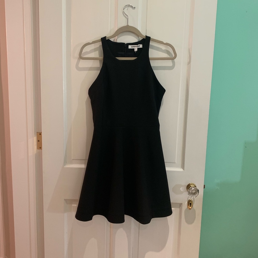 E&J black halter high-neck fit and flare mini dress. Racer back.
